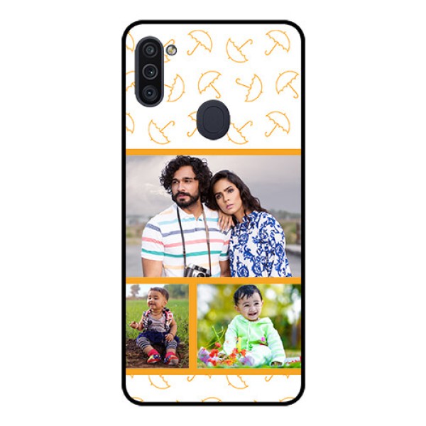 Galaxy M11 Custom Glass Mobile Case - Yellow Pattern Design