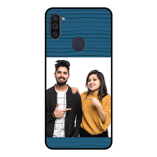 Galaxy M11 Custom Glass Phone Case - Blue Pattern Cover Design
