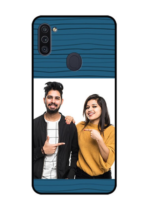 Galaxy M11 Custom Glass Phone Case - Blue Pattern Cover Design