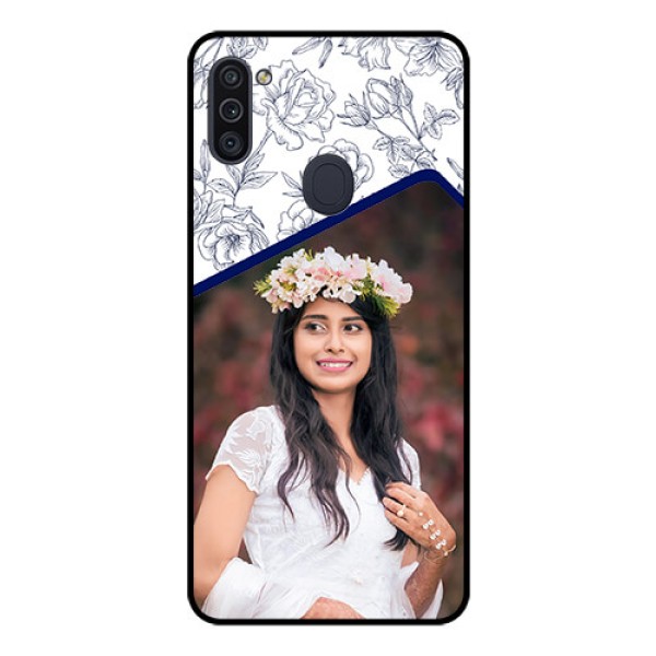 Galaxy M11 Personalized Glass Phone Case - Premium Floral Design