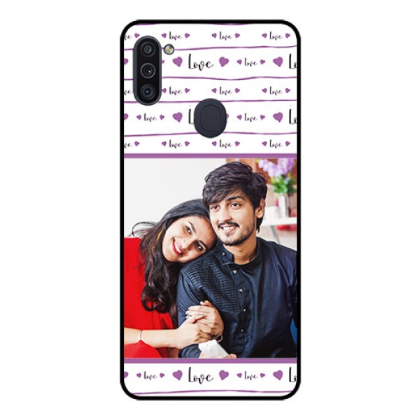 Galaxy M11 Custom Glass Mobile Case - Couples Heart Design