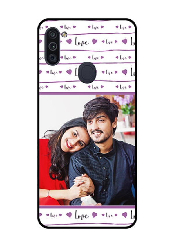 Galaxy M11 Custom Glass Mobile Case - Couples Heart Design