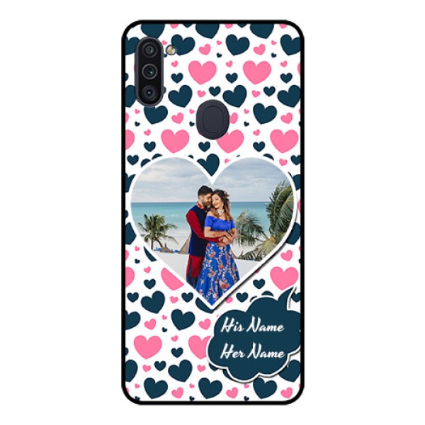 Galaxy M11 Custom Glass Phone Case - Pink & Blue Heart Design