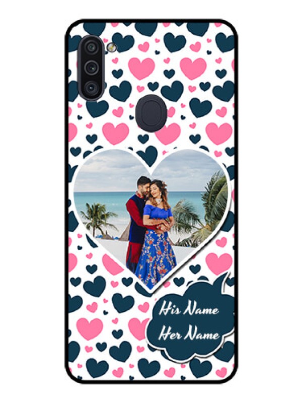 Custom Galaxy M11 Custom Glass Phone Case - Pink & Blue Heart Design