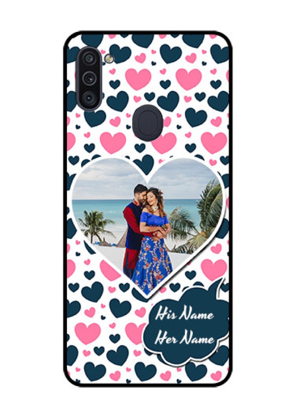Galaxy M11 Custom Glass Phone Case - Pink & Blue Heart Design