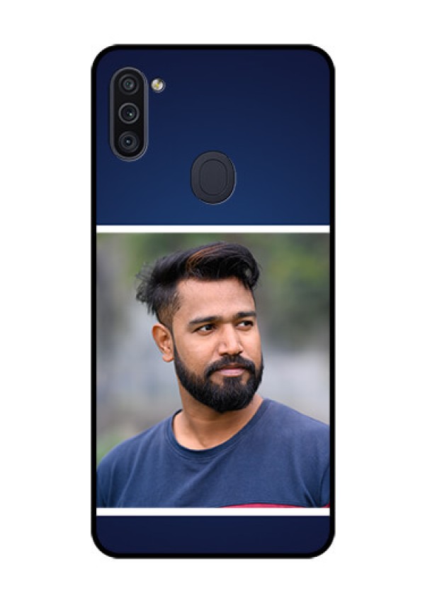 Galaxy M11 Personalized Glass Phone Case - Simple Royal Blue Design