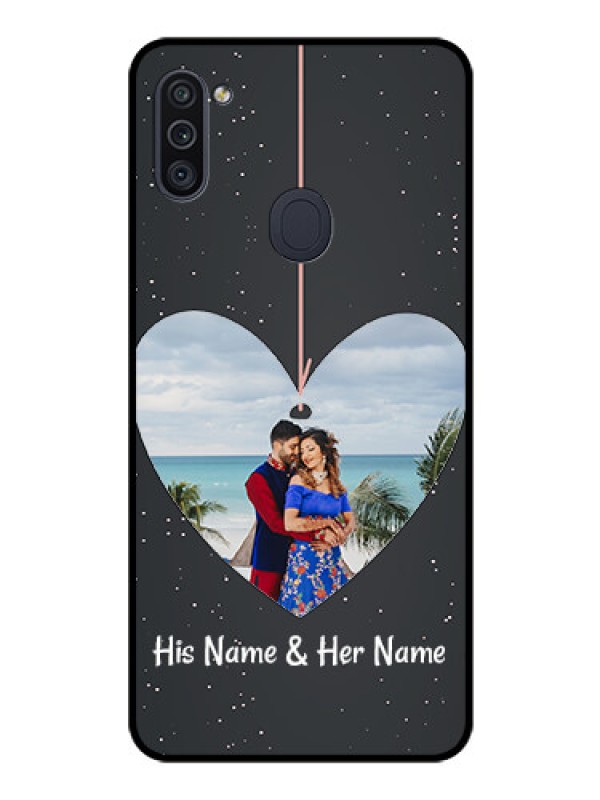 Custom Galaxy M11 Custom Glass Phone Case - Hanging Heart Design