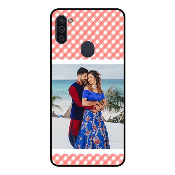 Galaxy M11 Personalized Glass Phone Case - Pink Pattern Design