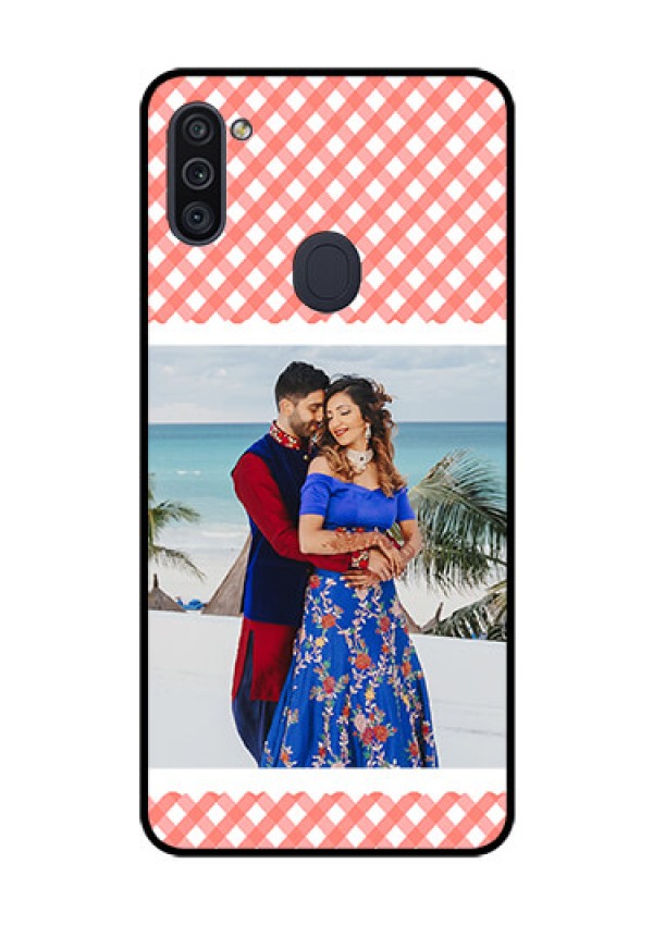 Galaxy M11 Personalized Glass Phone Case - Pink Pattern Design