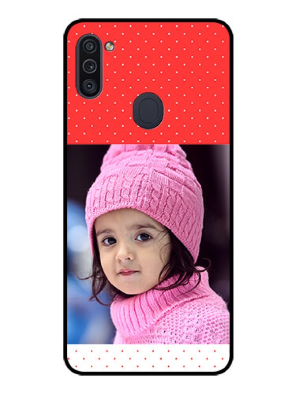 Custom Galaxy M11 Photo Printing on Glass Case - Red Pattern Design