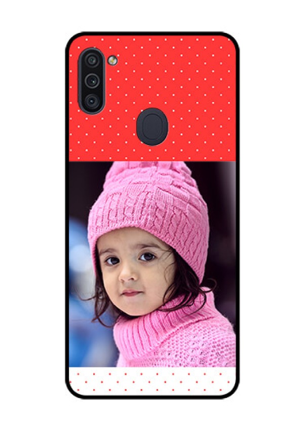 Galaxy M11 Photo Printing on Glass Case - Red Pattern Design