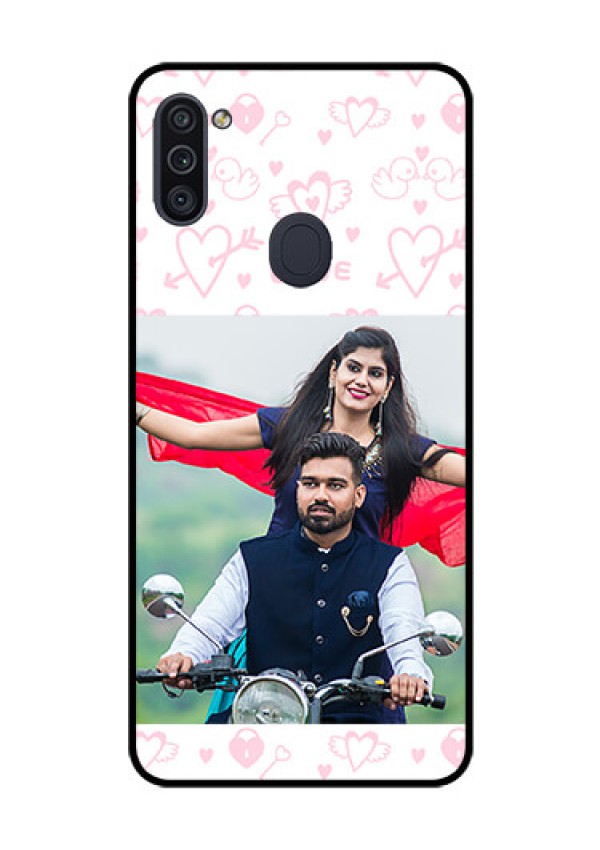Galaxy M11 Custom Glass Mobile Case - Pink Flying Heart Design
