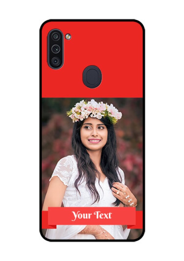 Galaxy M11 Custom Glass Phone Case - Simple Red Color Design