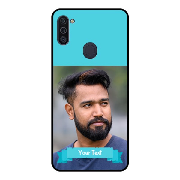 Galaxy M11 Personalized Glass Phone Case - Simple Blue Color Design Galaxy M11 Personalized Glass Phone Case - Simple Blue Color Design