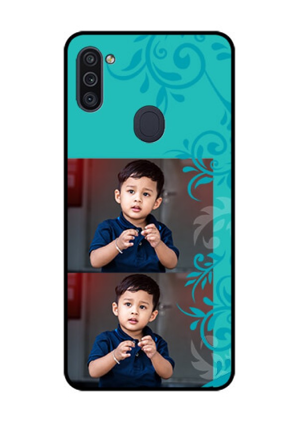 Galaxy M11 Personalized Glass Phone Case - with Photo and Green Floral Design 