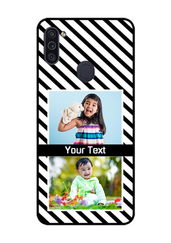 Galaxy M11 Photo Printing on Glass Case - Black And White Stripes Design