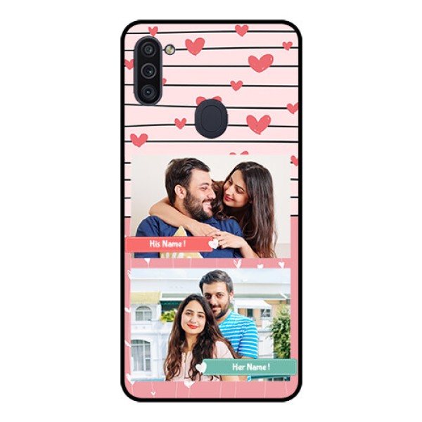 Galaxy M11 Custom Glass Mobile Case - Photo with Heart Design