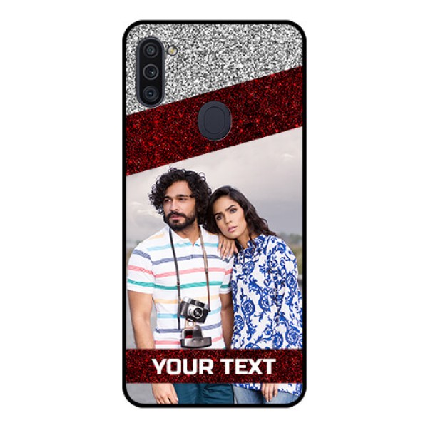 Galaxy M11 Personalized Glass Phone Case - Image Holder with Glitter Strip Design Galaxy M11 Personalized Glass Phone Case - Image Holder with Glitter Strip Design