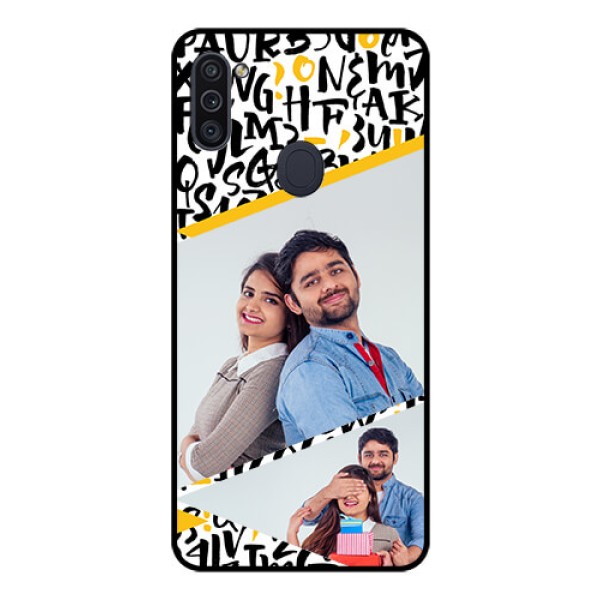 Galaxy M11 Custom Glass Mobile Case - Letters Pattern Design