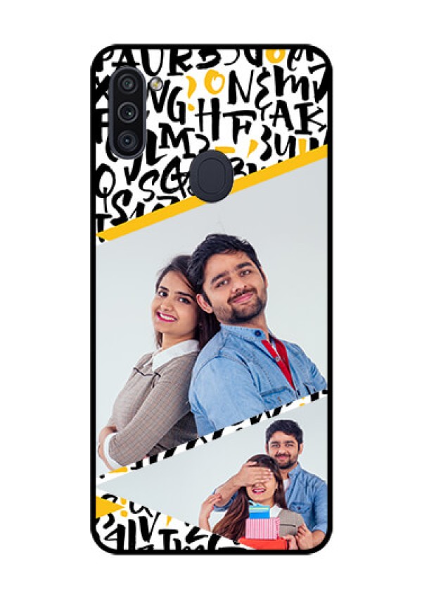 Galaxy M11 Custom Glass Mobile Case - Letters Pattern Design