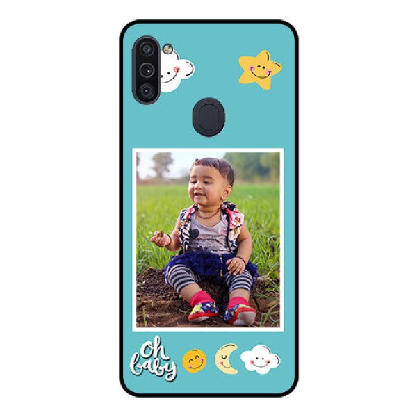 Galaxy M11 Personalized Glass Phone Case - Smiley Kids Stars Design Galaxy M11 Personalized Glass Phone Case - Smiley Kids Stars Design