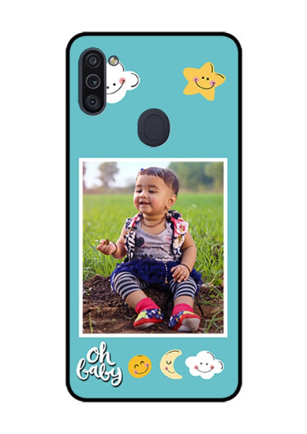 Galaxy M11 Personalized Glass Phone Case - Smiley Kids Stars Design