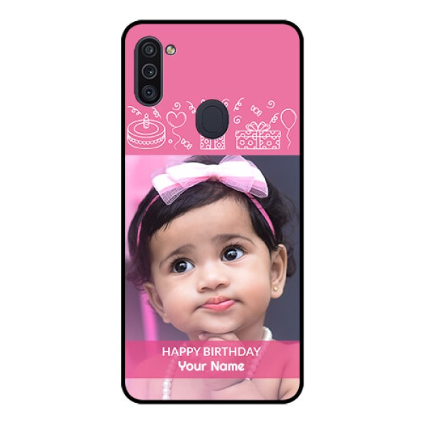 Galaxy M11 Photo Printing on Glass Case - with Birthday Line Art Design Galaxy M11 Photo Printing on Glass Case - with Birthday Line Art Design