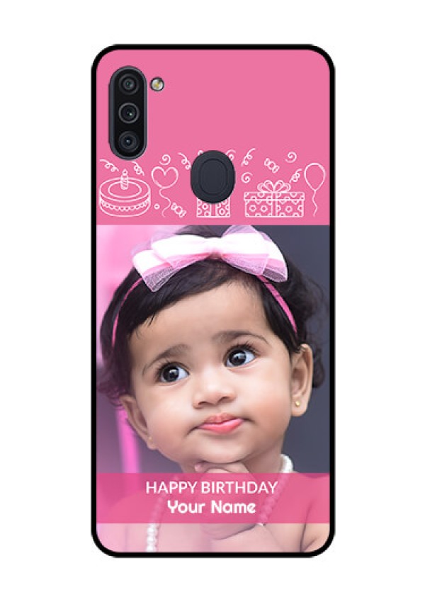 Galaxy M11 Photo Printing on Glass Case - with Birthday Line Art Design