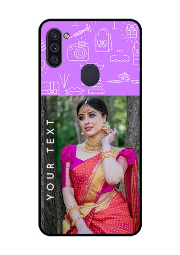 Galaxy M11 Custom Glass Mobile Case - Birthday Icons Design