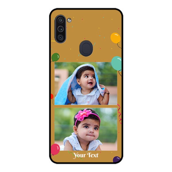 Galaxy M11 Personalized Glass Phone Case - Image Holder with Birthday Celebrations Design