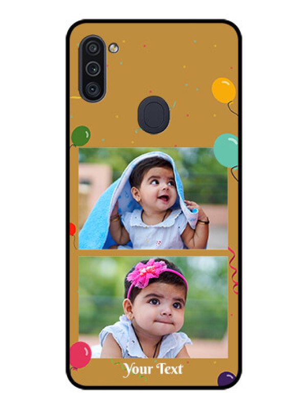 Custom Galaxy M11 Personalized Glass Phone Case - Image Holder with Birthday Celebrations Design