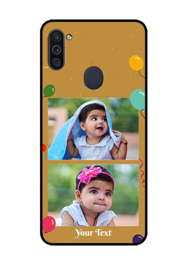 Galaxy M11 Personalized Glass Phone Case - Image Holder with Birthday Celebrations Design