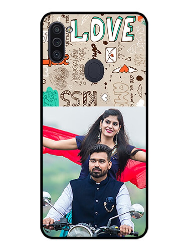 Custom Galaxy M11 Custom Glass Phone Case - Love Doodle Pattern 