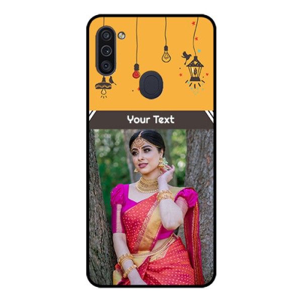Galaxy M11 Custom Glass Mobile Case - with Family Picture and Icons 