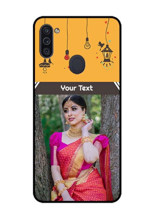 Galaxy M11 Custom Glass Mobile Case - with Family Picture and Icons 