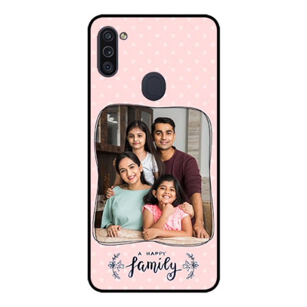 Galaxy M11 Custom Glass Phone Case - Family with Dots Design Galaxy M11 Custom Glass Phone Case - Family with Dots Design