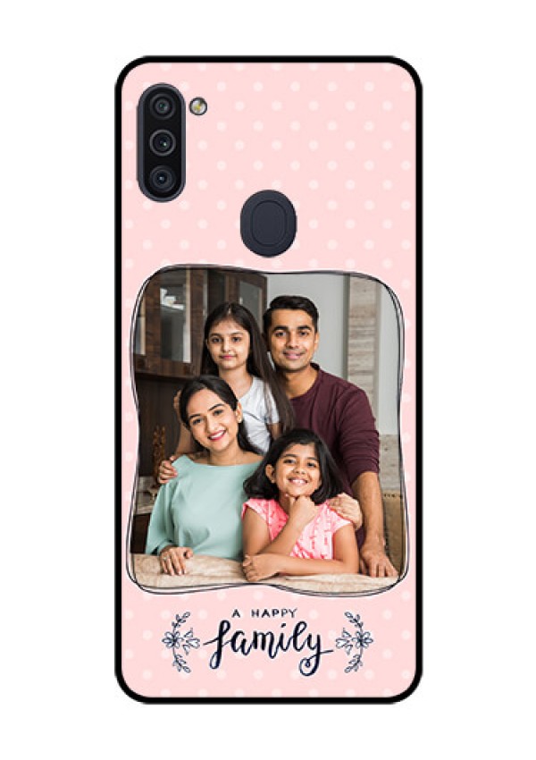 Galaxy M11 Custom Glass Phone Case - Family with Dots Design