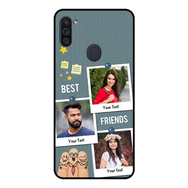 Galaxy M11 Personalized Glass Phone Case - Sticky Frames and Friendship Design Galaxy M11 Personalized Glass Phone Case - Sticky Frames and Friendship Design