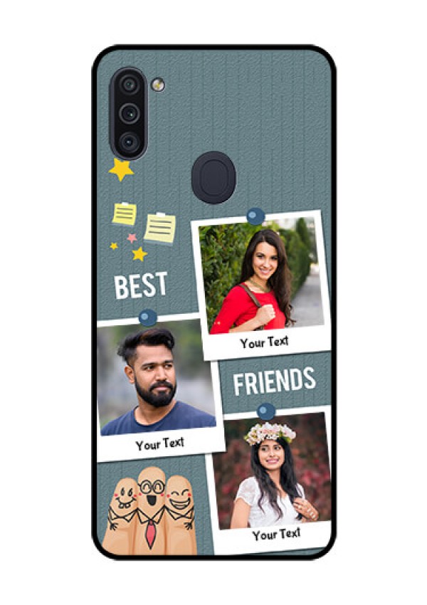 Galaxy M11 Personalized Glass Phone Case - Sticky Frames and Friendship Design