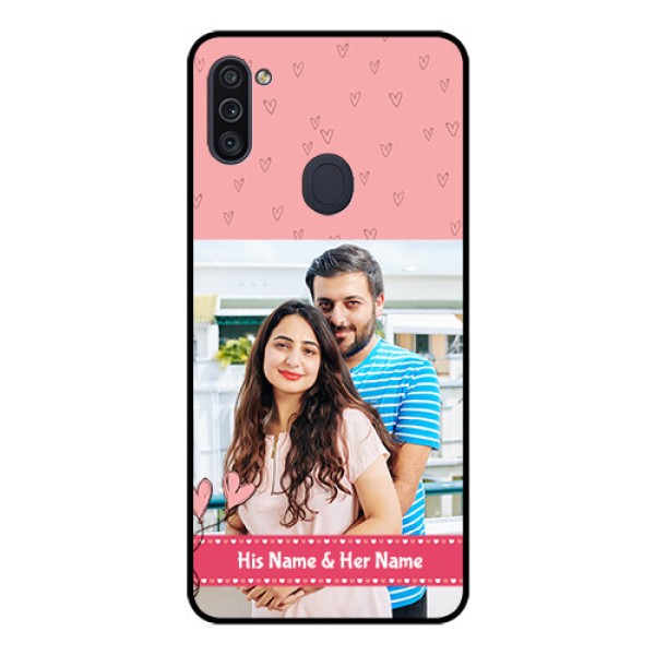 Galaxy M11 Personalized Glass Phone Case - Love Design Peach Color