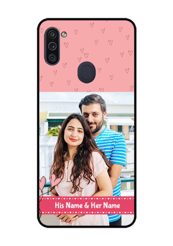 Galaxy M11 Personalized Glass Phone Case - Love Design Peach Color
