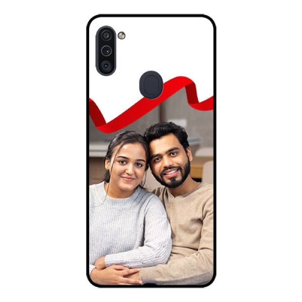 Galaxy M11 Photo Printing on Glass Case - Red Ribbon Frame Design