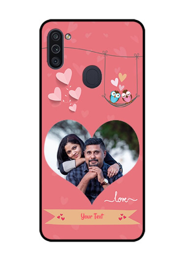 Galaxy M11 Personalized Glass Phone Case - Peach Color Love Design 