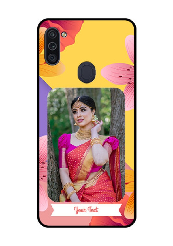 Galaxy M11 Custom Glass Mobile Case - 3 Image With Vintage Floral Design