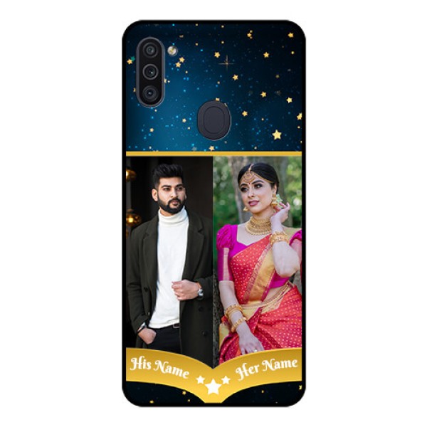 Galaxy M11 Custom Glass Phone Case - Galaxy Stars Backdrop Design