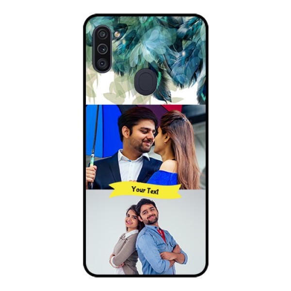 Galaxy M11 Personalized Glass Phone Case - Image with Boho Peacock Feather Design Galaxy M11 Personalized Glass Phone Case - Image with Boho Peacock Feather Design