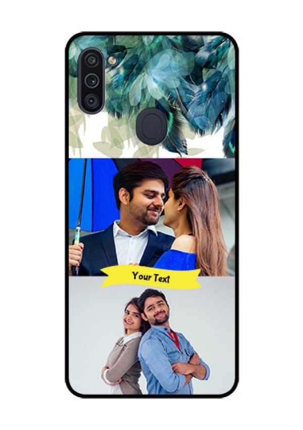 Galaxy M11 Personalized Glass Phone Case - Image with Boho Peacock Feather Design