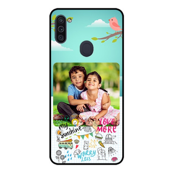 Galaxy M11 Photo Printing on Glass Case - Doodle love Design
