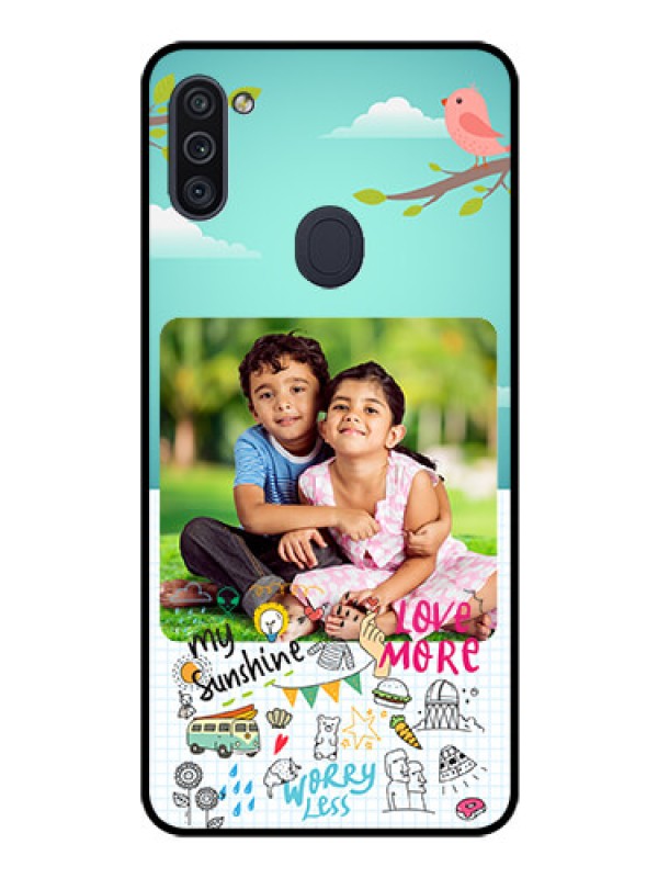 Custom Galaxy M11 Photo Printing on Glass Case - Doodle love Design