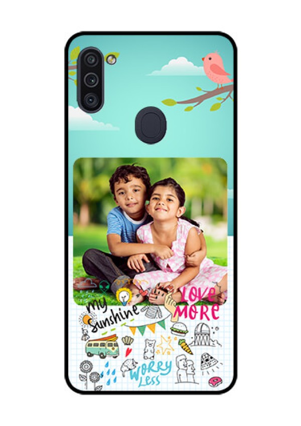 Galaxy M11 Photo Printing on Glass Case - Doodle love Design